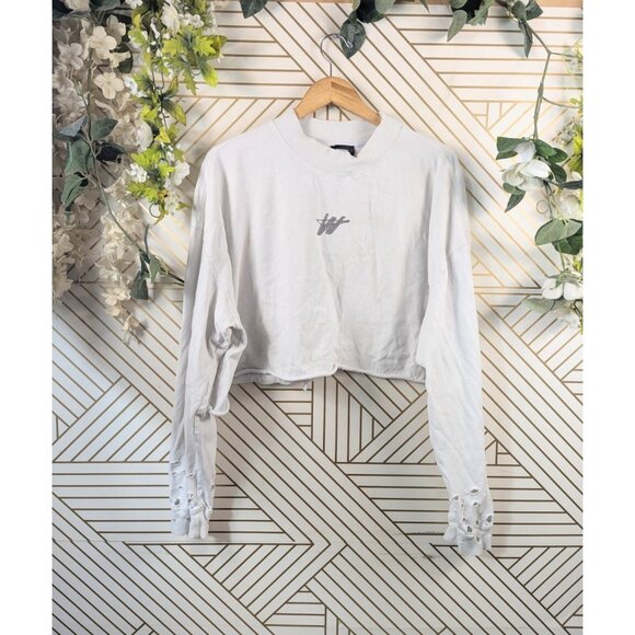 We11 Done Shirt Mens Oversized WE11DONE Designer Spellout Logo CROPPED LS lRG - Picture 1 of 8